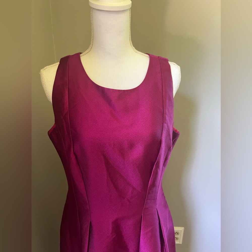 Kay Unger Fuchsia Satin Fit-and-Flare Dress - Picture 3 of 15